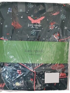 KATE SPADE New York Pajama Set Women Large Long Sleeve Notch Collar Holiday NWT